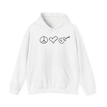 Load image into Gallery viewer, Cozy Hooded Sweatshirt Gray or White Peace Love Ukulele