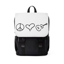 Load image into Gallery viewer, Shoulder Backpack Peace Love Ukulele logo