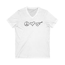 Load image into Gallery viewer, Cotton Unisex White or Gray Peace Love Ukulele V-Neck Tee
