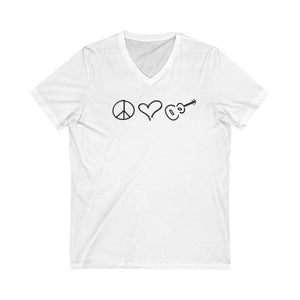 Cotton Unisex White or Gray Peace Love Ukulele V-Neck Tee