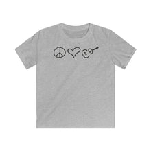 Load image into Gallery viewer, Kids Softstyle Peace Love Ukulele Tee
