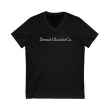 Load image into Gallery viewer, Cotton Unisex Black with D.U.C. Logo V-Neck Tee
