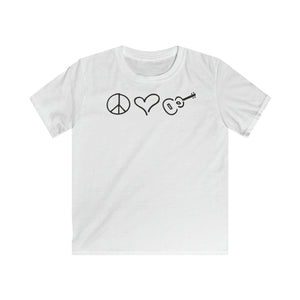 Kids Softstyle Peace Love Ukulele Tee