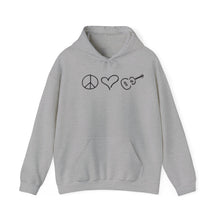 Load image into Gallery viewer, Cozy Hooded Sweatshirt Gray or White Peace Love Ukulele
