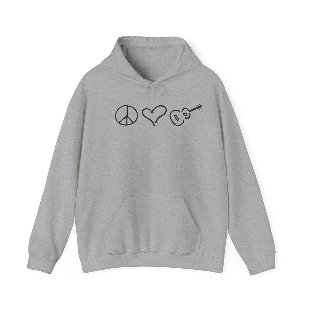 Cozy Hooded Sweatshirt Gray or White Peace Love Ukulele