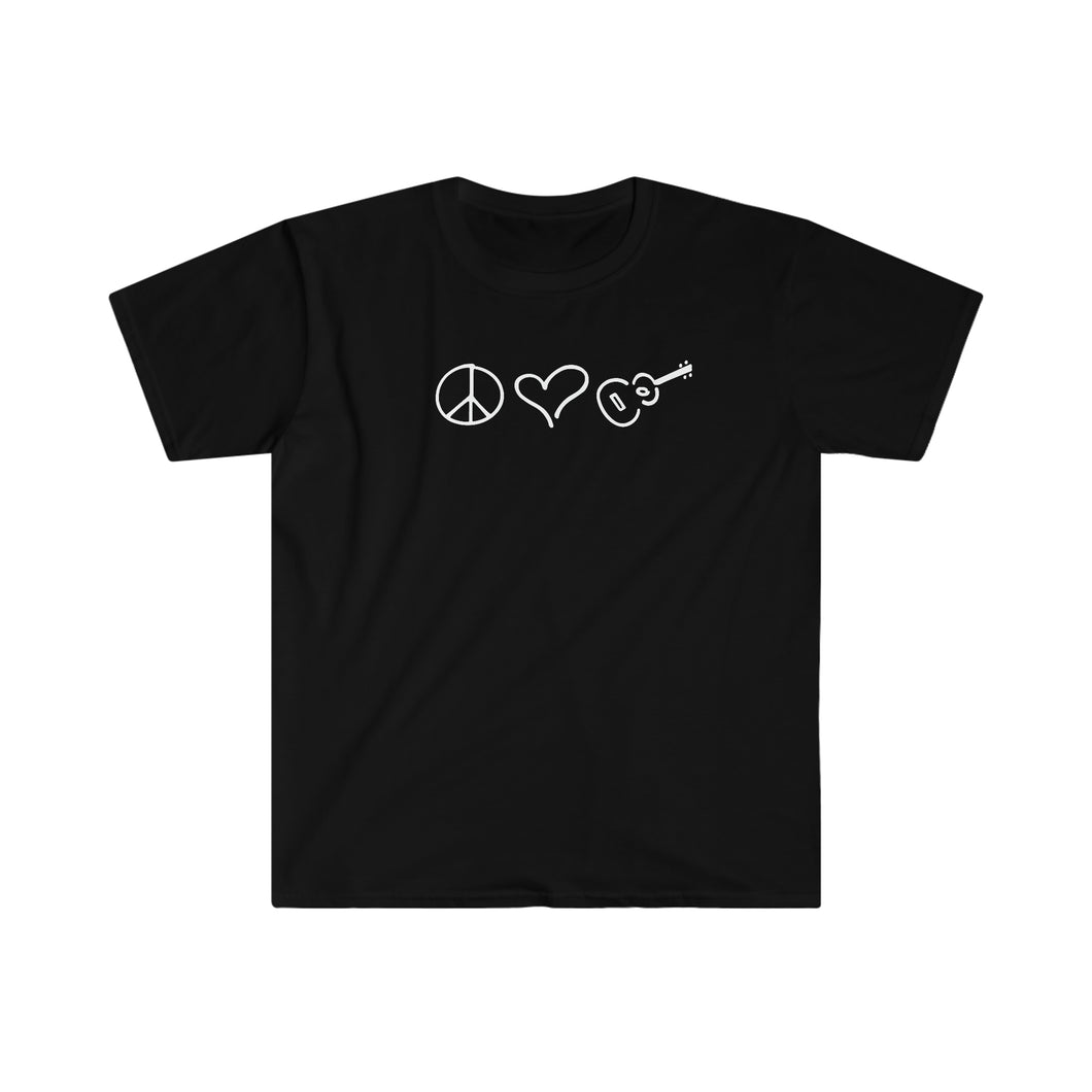 Cotton Men's Peace Love Ukulele Black Fitted Tee