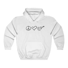 Load image into Gallery viewer, Cozy Hooded Sweatshirt Gray or White Peace Love Ukulele
