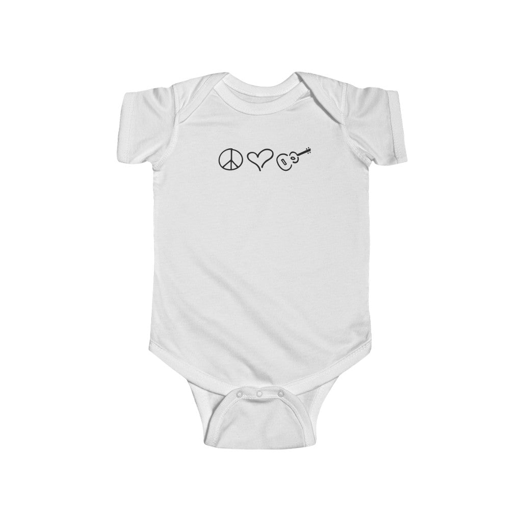 Onesie Peace Love Ukulele White Infant Bodysuit