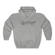 Load image into Gallery viewer, Cozy Hooded Sweatshirt Gray or White Peace Love Ukulele
