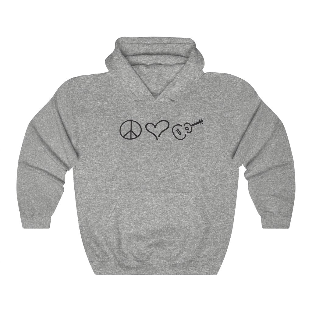 Cozy Hooded Sweatshirt Gray or White Peace Love Ukulele